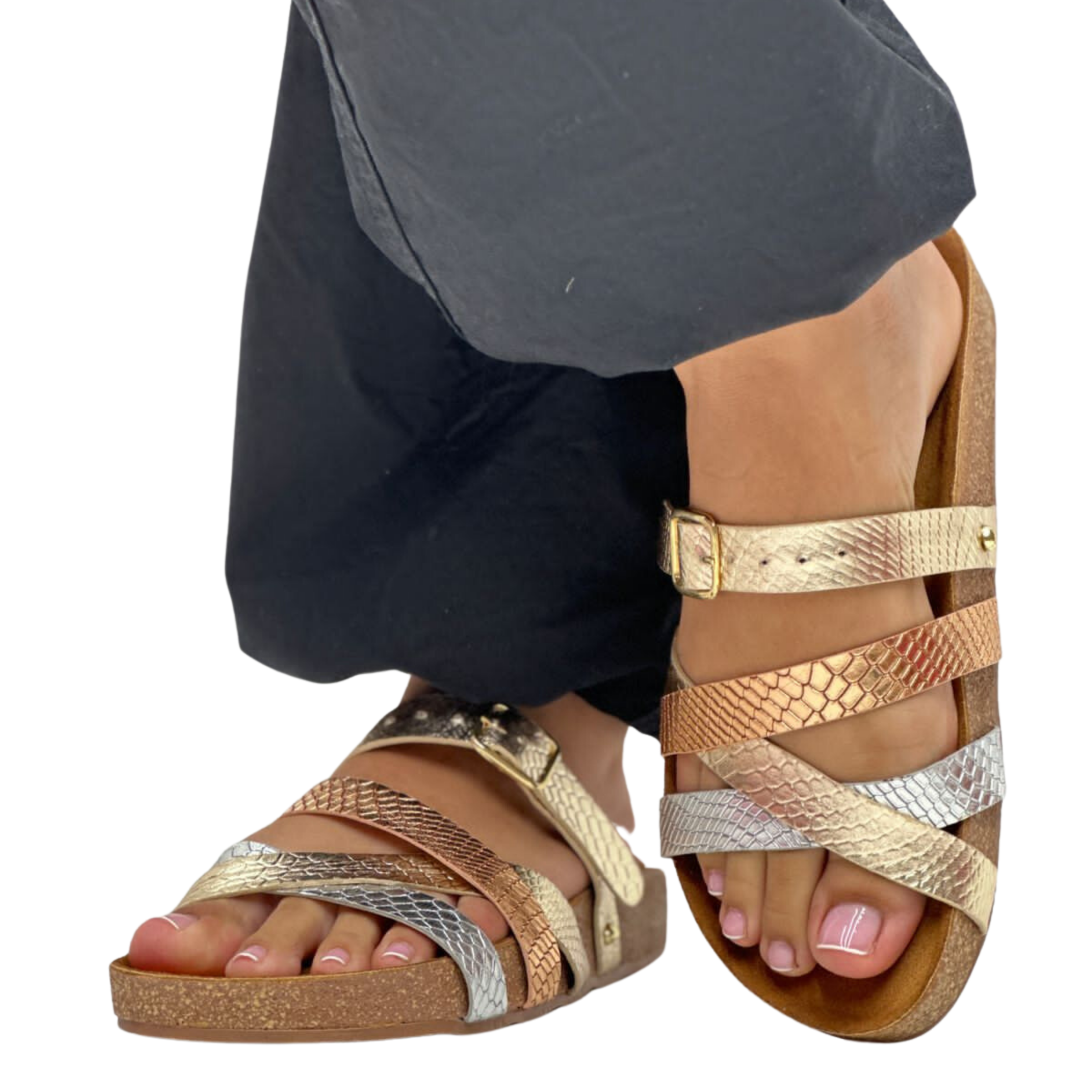 gold sandals slides | Boston 3