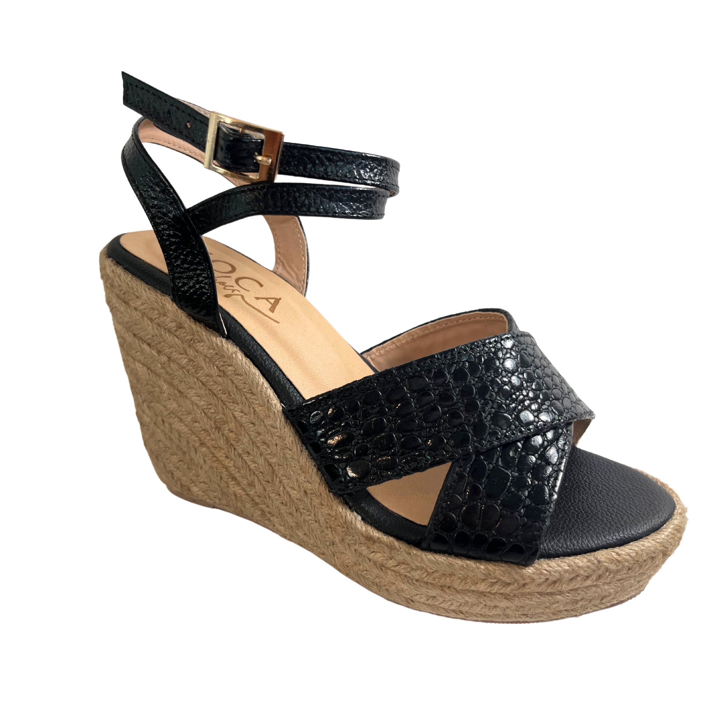 Filadelfia Jute | black platform heels open toe