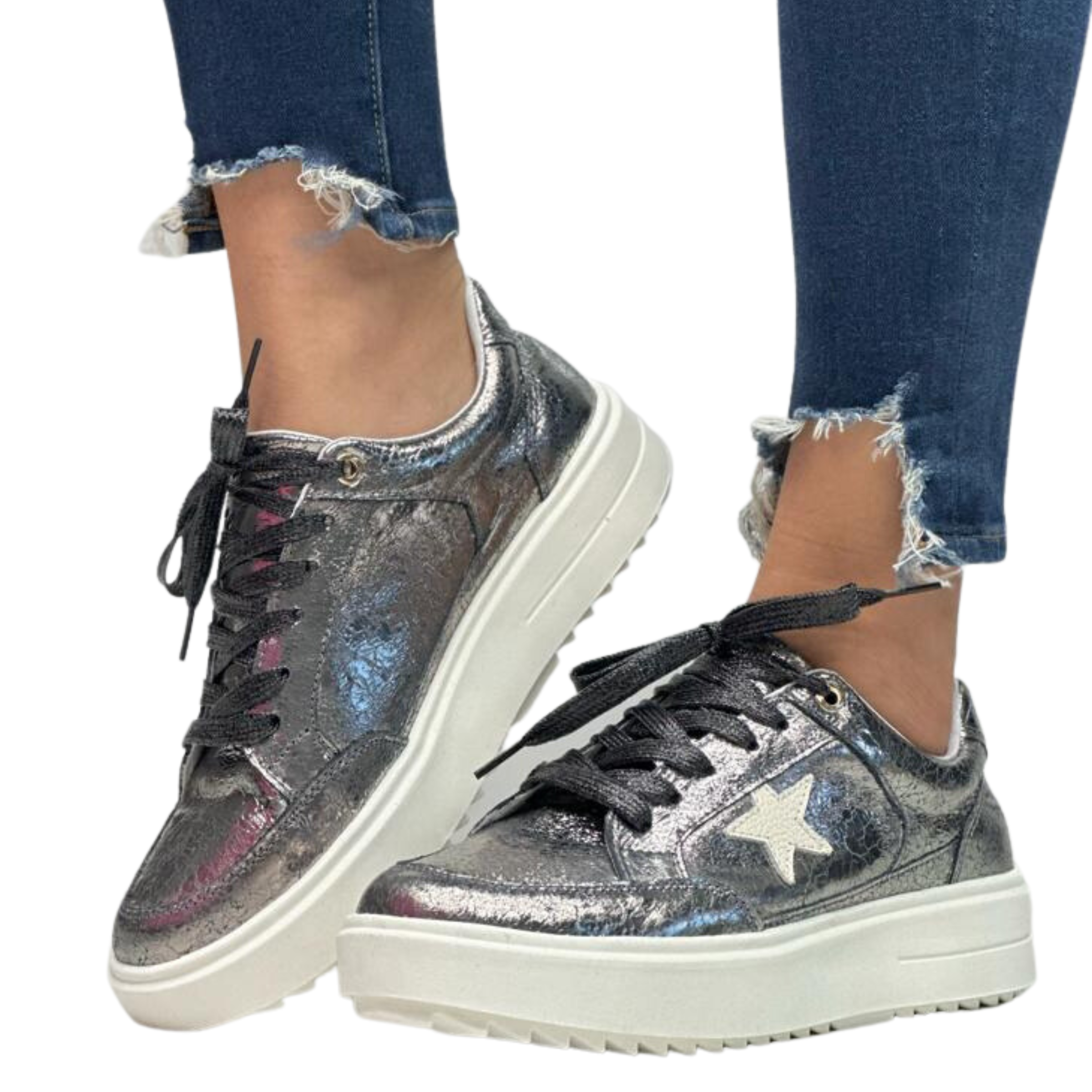 Silver Tennis Leather Shoes | Davenport