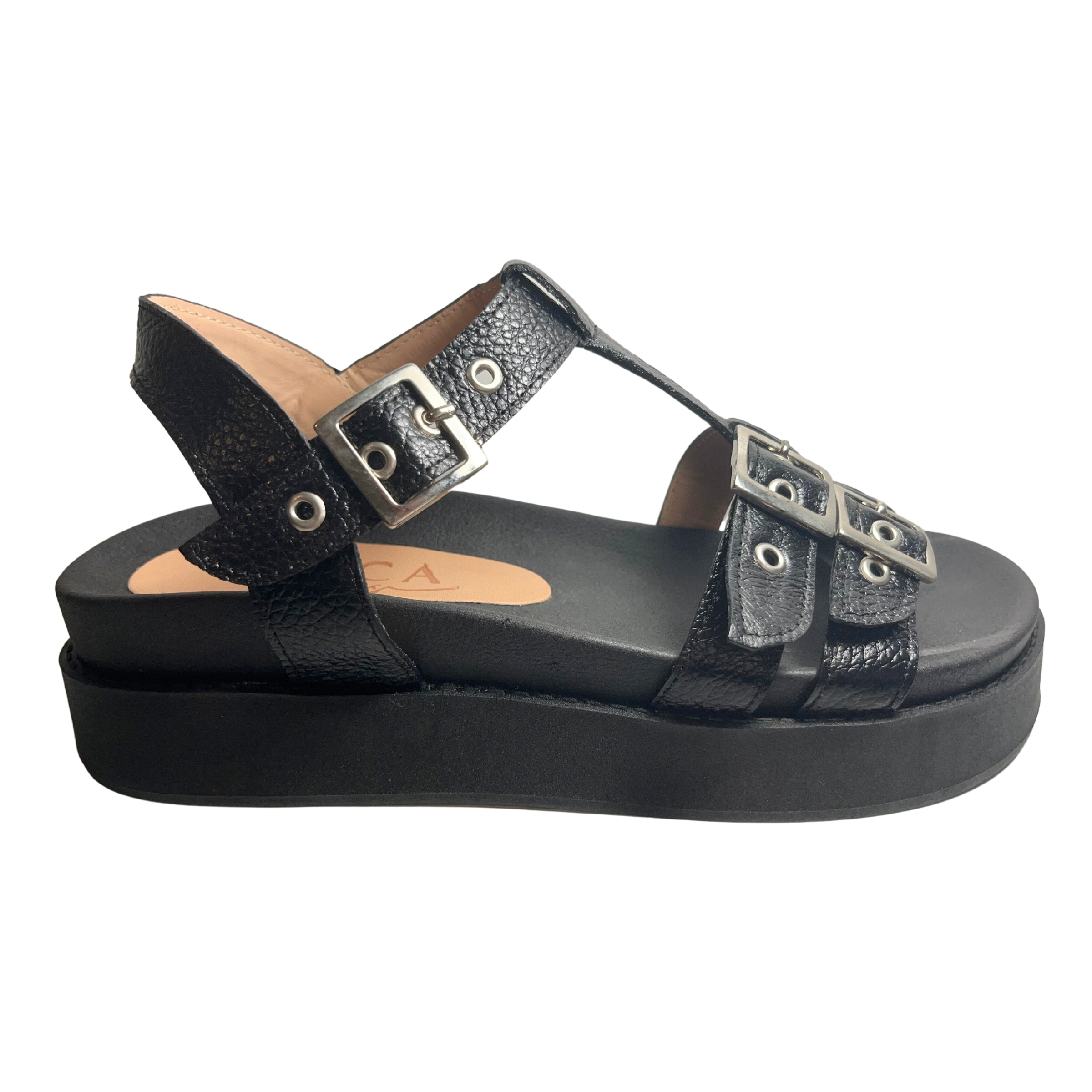Black Flatform Sandals | Annapolish Buckles
