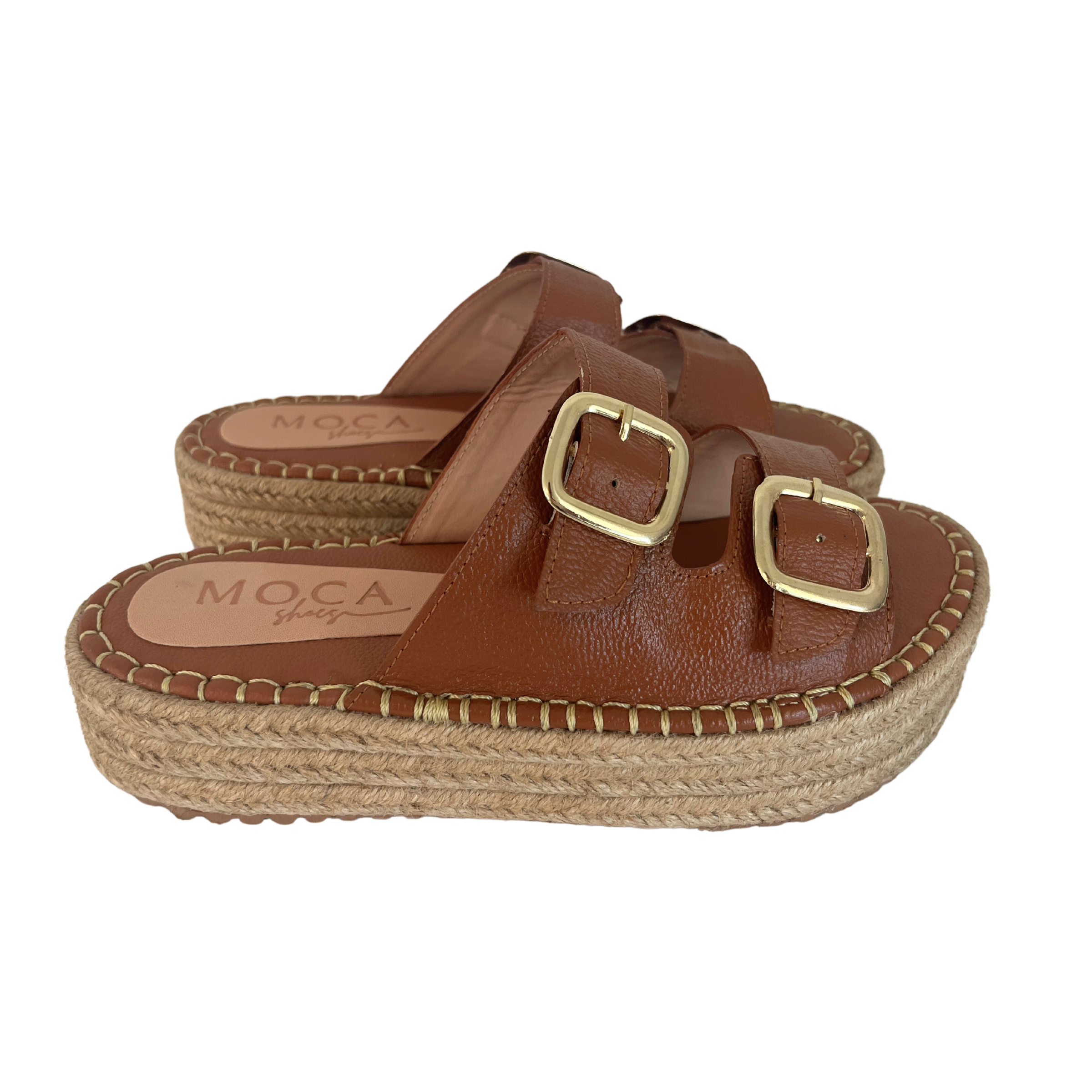 Madison Jute | Brown Leather Platform Sandals