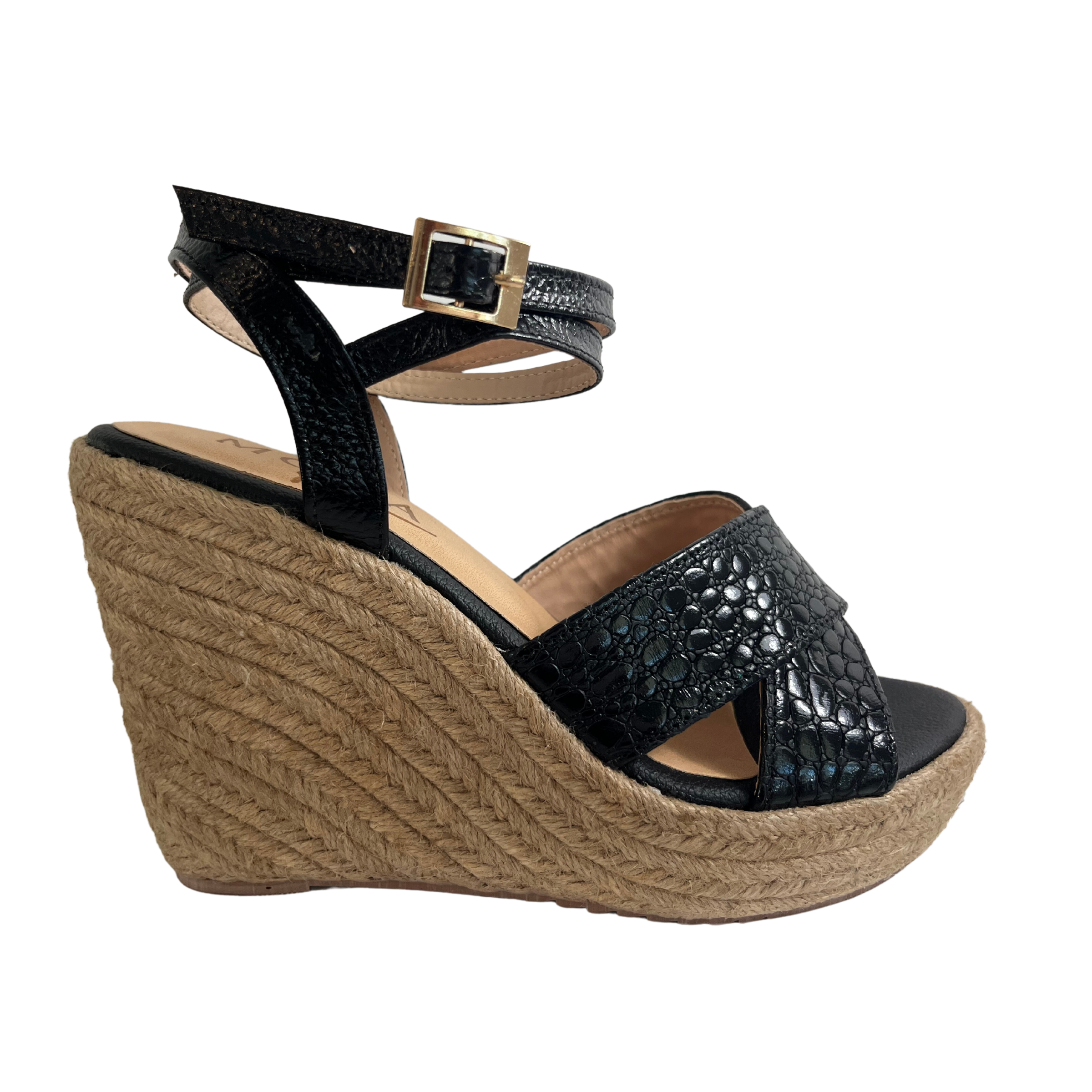 Filadelfia Jute | Black Strappy Platform Heels