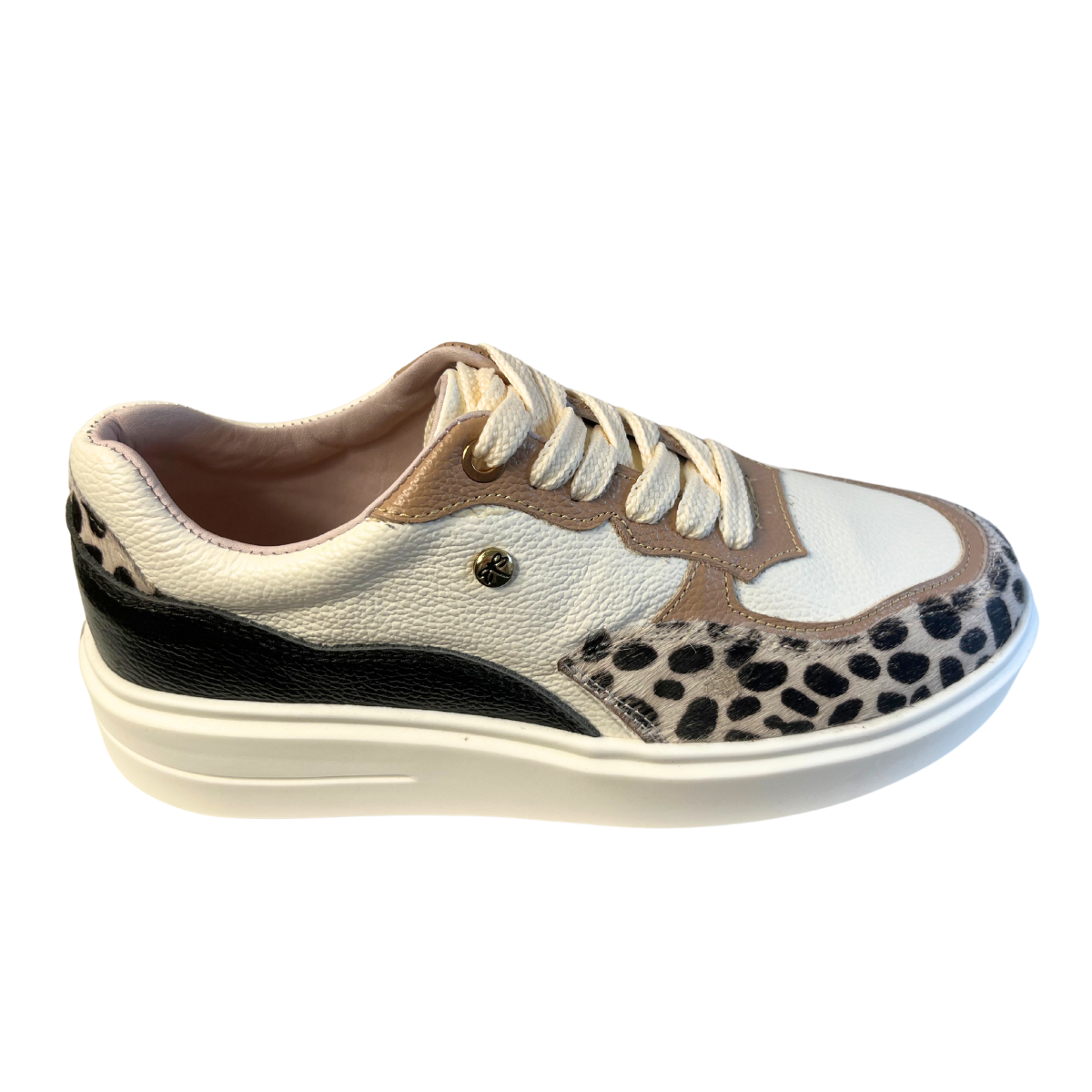 Chaussures Tennis En Cuir Imprimé Vache Blanc | Texas