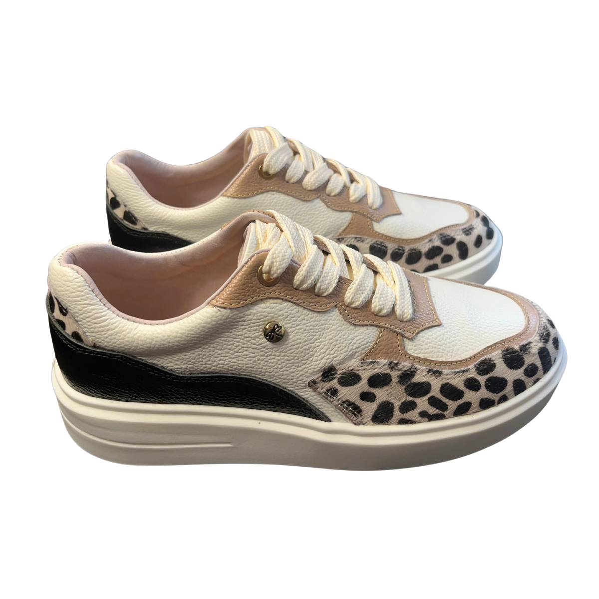 Tennis Leather Shoes Cow Print White | Texas