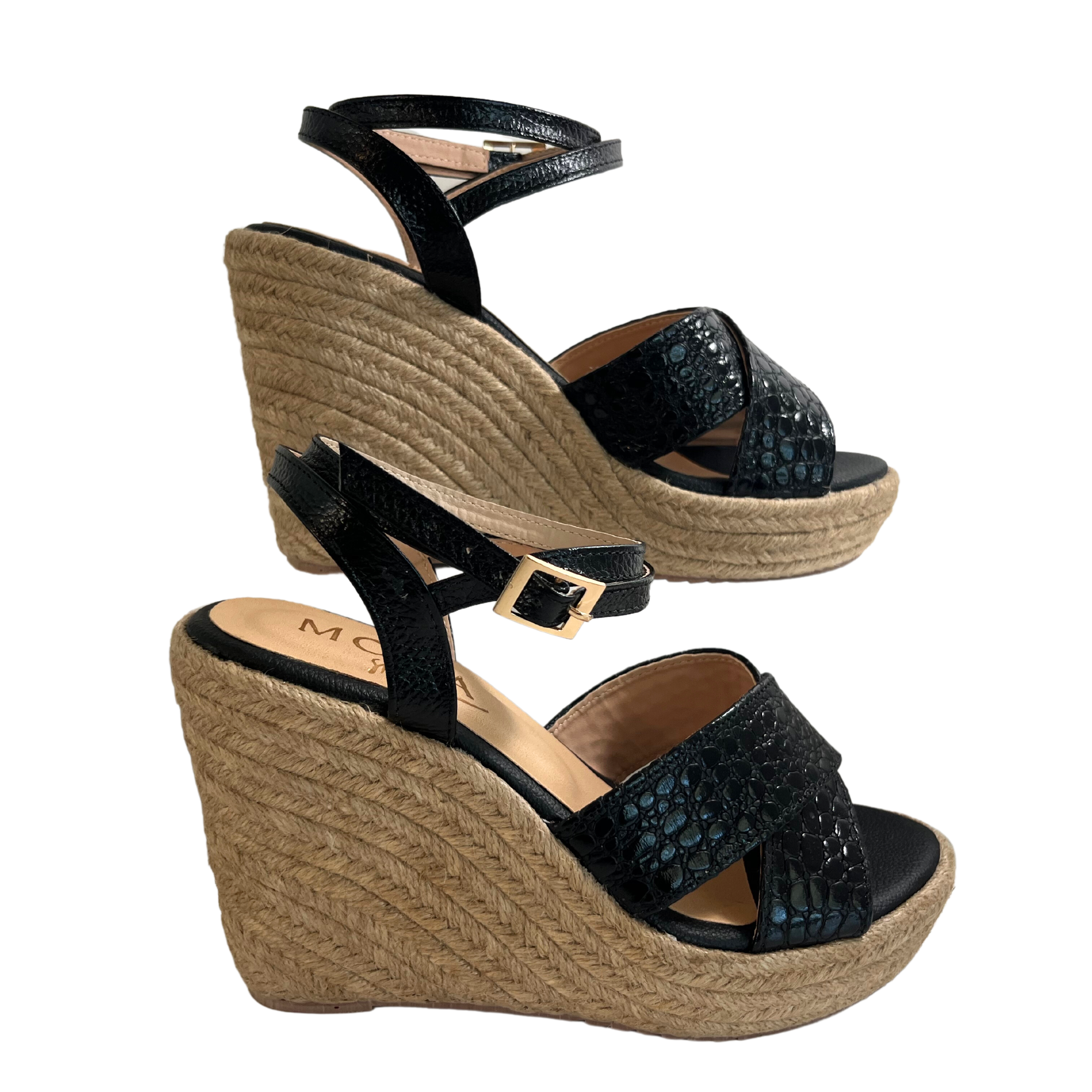 Filadelfia Jute | black and gold platform heels