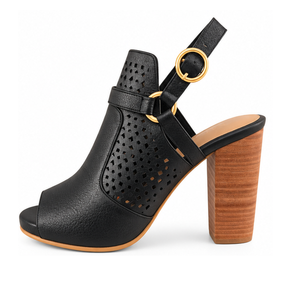 Kansas Black  Leather Peep-Toe Ankle Booties