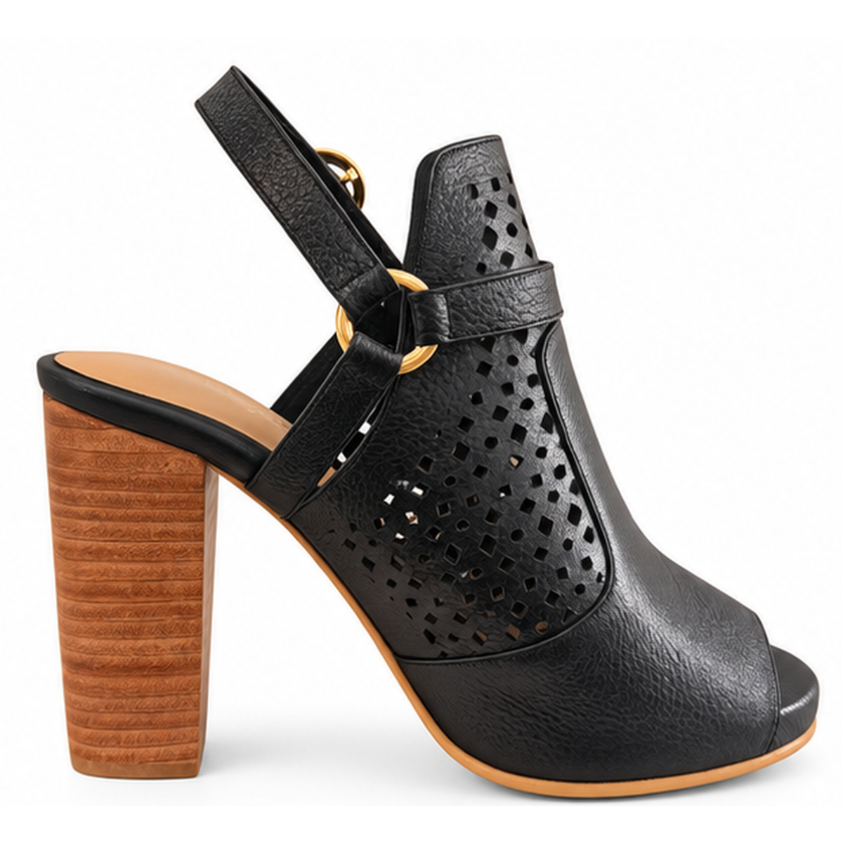 Kansas Black  Leather Peep-Toe Ankle Booties