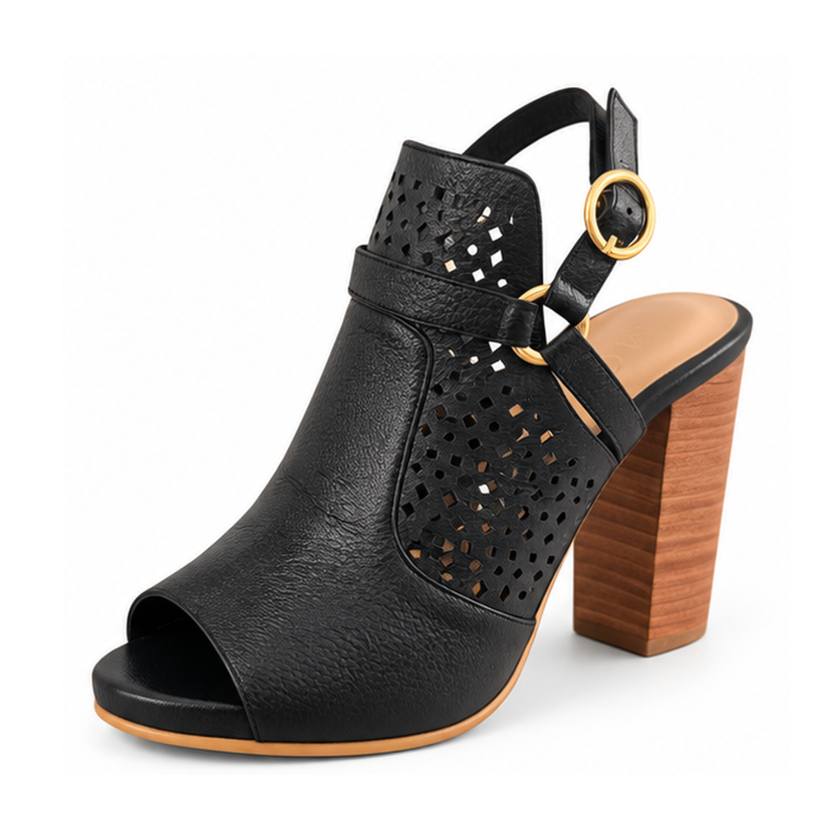 Kansas Black  Leather Peep-Toe Ankle Booties