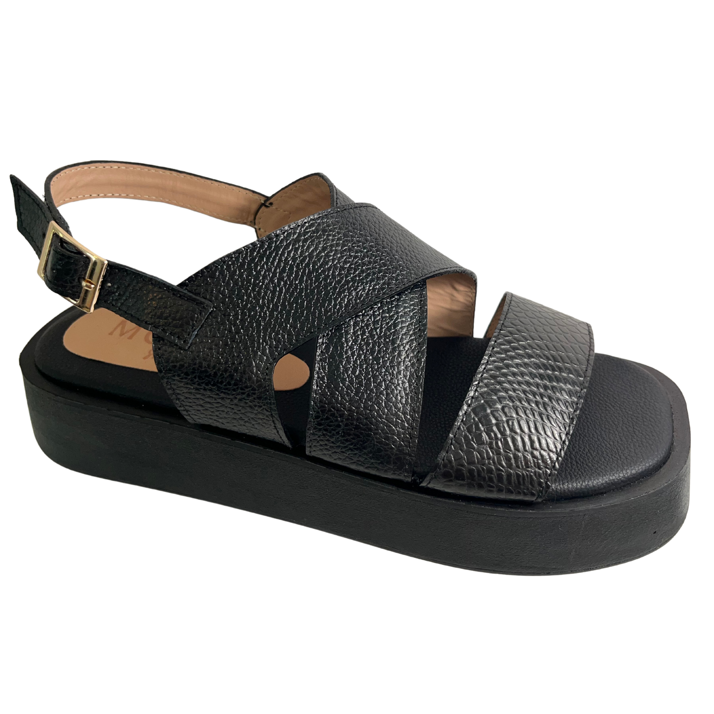 Black Leather Platform Sandals | Dallas